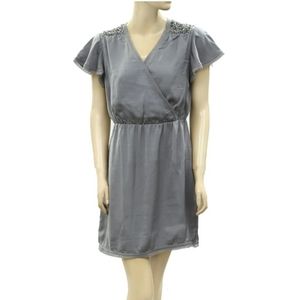Banana Republic Jeweled Shoulder Wrap Dress Size S Gray